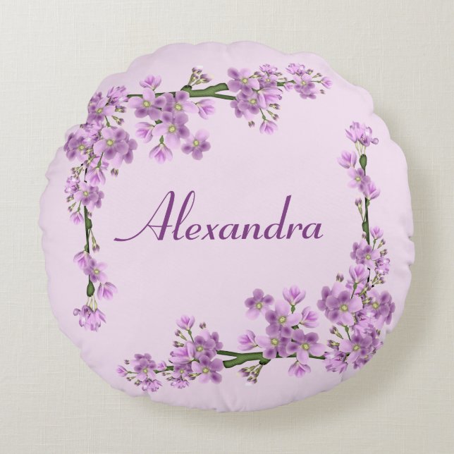Pretty Pink Cherry Blossoms Round Pillow (Front)