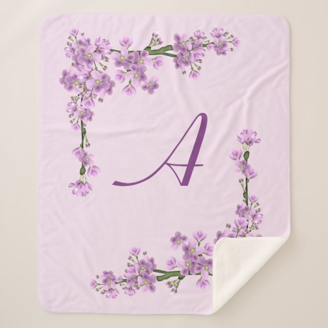 Pretty Pink Cherry Blossoms  Sherpa Blanket (Front)