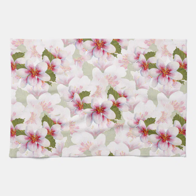 Pretty Pink Cherry Blossoms Watercolor Kitchen Towel Zazzle
