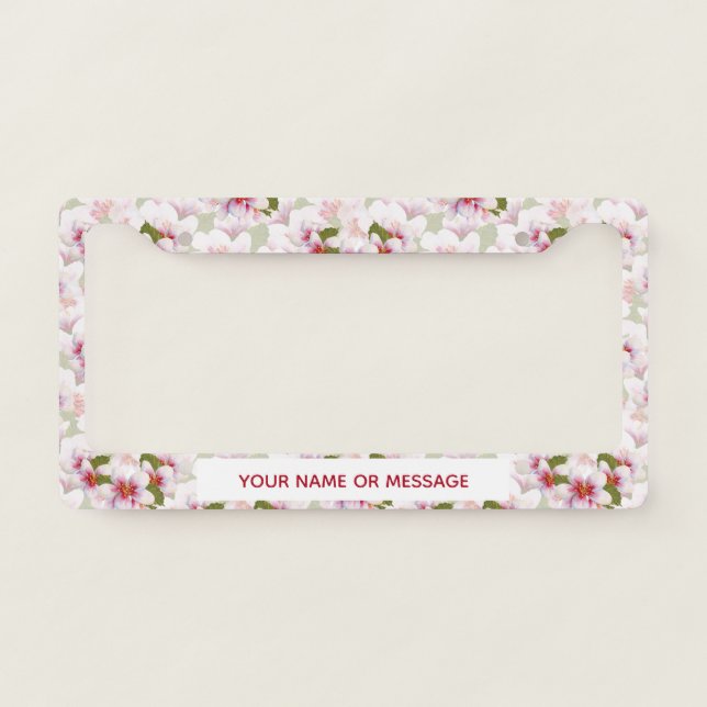 Pretty Pink Cherry Blossoms Watercolor License Plate Frame (Front)