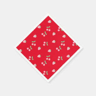 Pretty Pink Cherry Strawberry Fruit Pattern Red Napkins