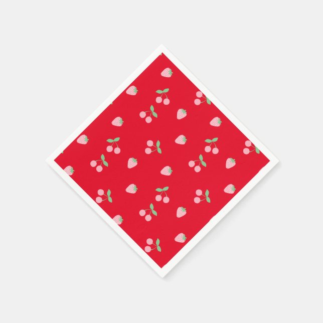 Pretty Pink Cherry Strawberry Fruit Pattern Red  Napkins (Corner)