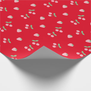 Pretty Pink Cherry Strawberry Fruit Pattern Red Wrapping Paper