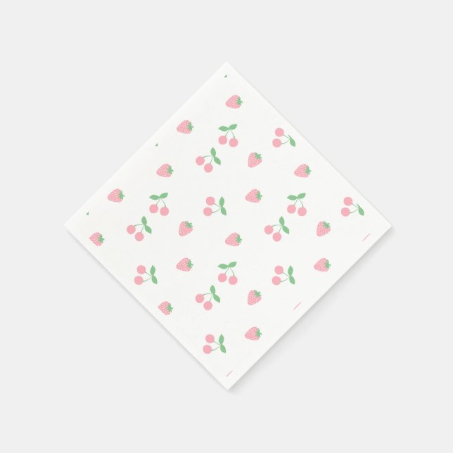 Pretty Pink Cherry Strawberry Fruit Spring Napkins (Corner)