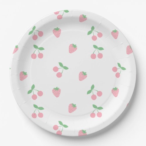 Pretty Pink Cherry Strawberry Fruit Spring Paper Plates