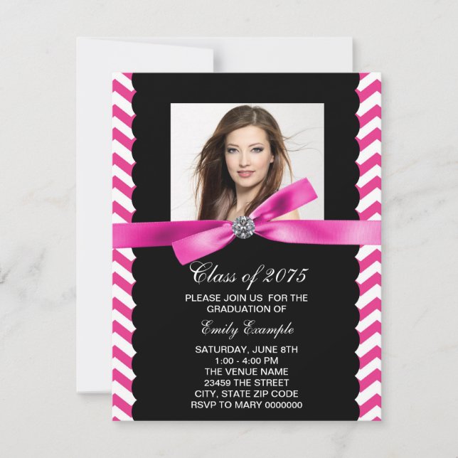 Pretty Pink Chevron Photo Graduation Invitation (Front)