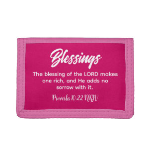 Pretty Pink Christian Faith Blessings Bible Verse Trifold Wallet