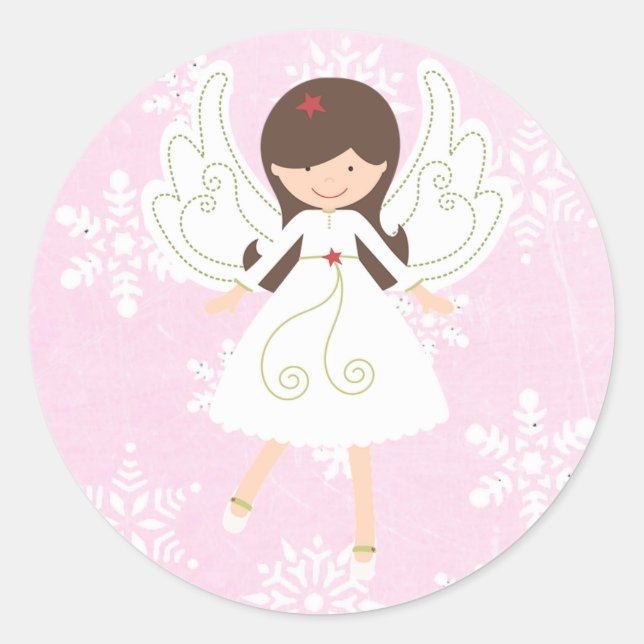 Pretty Pink Christmas Angel Sticker (Front)
