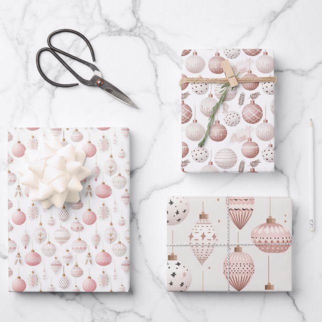 Pretty Pink Christmas Baubles  Wrapping Paper Sheets (Front)