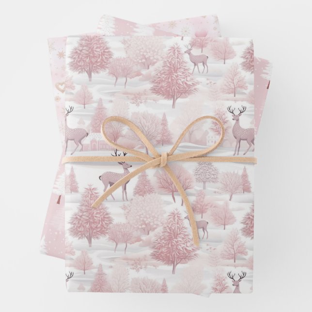 Pretty Pink Christmas Mix Wrapping Paper Sheets (In situ)