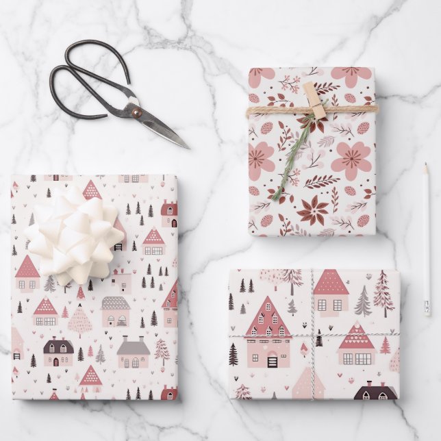 Pretty Pink Christmas Mix Wrapping Paper Sheets (Front)