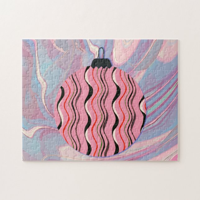 Pretty Pink Christmas Ornament Retro Puzzle (Horizontal)