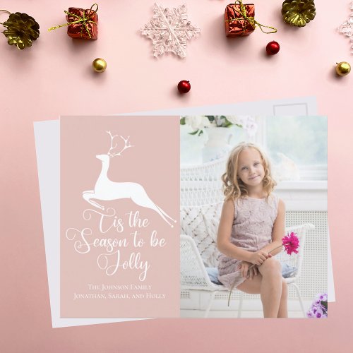 Pretty Pink Christmas Reindeer Chic Photo Holiday Postcard