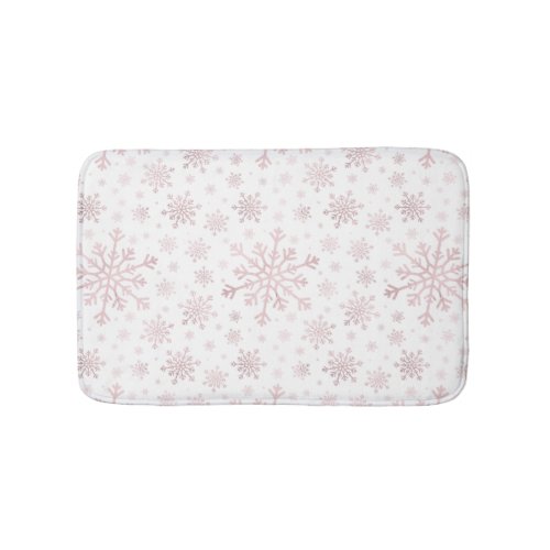 Pretty Pink Christmas Snowflakes on Winter White Bath Mat