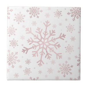 Pretty Pink Christmas Snowflakes on Winter White Ceramic Tile