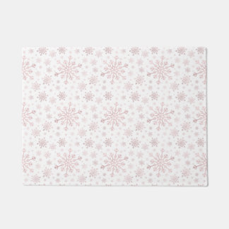Pretty Pink Christmas Snowflakes on Winter White Doormat