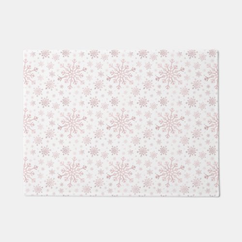 Pretty Pink Christmas Snowflakes on Winter White   Doormat