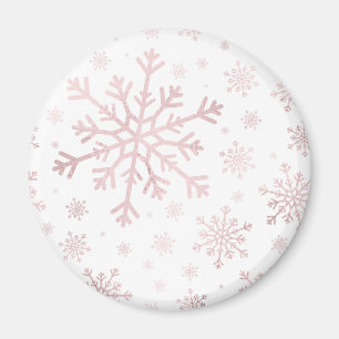 Pretty Pink Christmas Snowflakes on Winter White Magnet