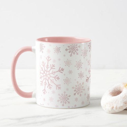 Pretty Pink Christmas Snowflakes on Winter White Mug