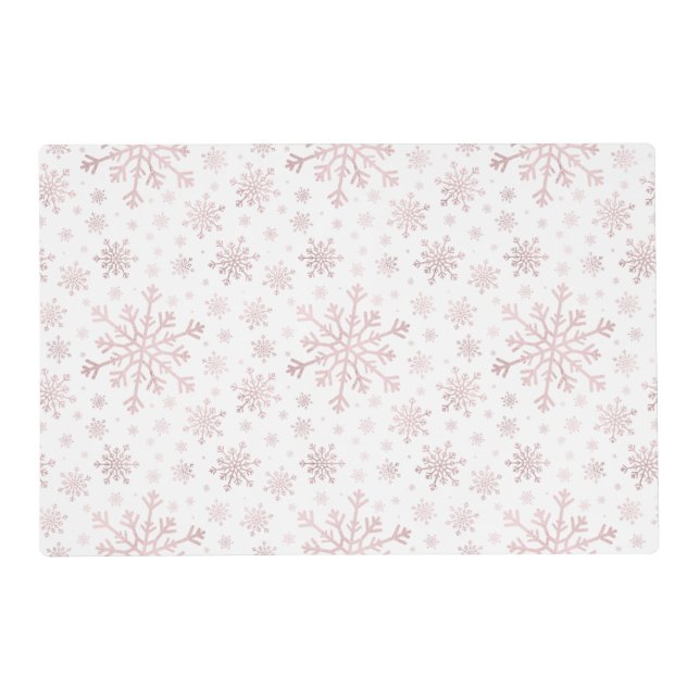 Pretty Pink Christmas Snowflakes on Winter White   Placemat (Front)