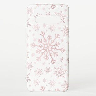 Pretty Pink Christmas Snowflakes on Winter White  Samsung Galaxy S10+ Case