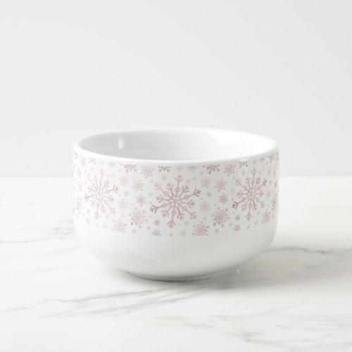 Pretty Pink Christmas Snowflakes on Winter White   Soup Mug