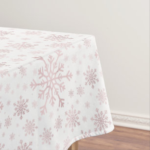 Pretty Pink Christmas Snowflakes on Winter White   Tablecloth