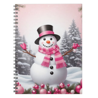 Pretty Pink Christmas Snowman Scene Notebook