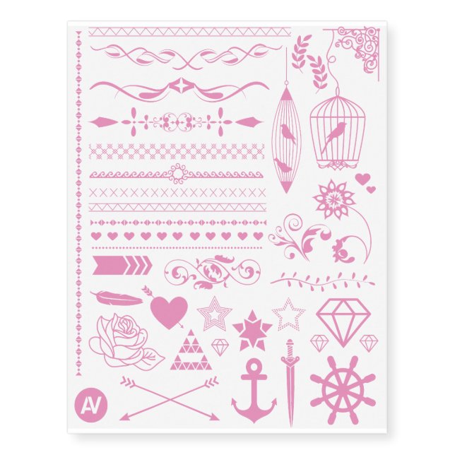 Pretty Pink Collection Temporary Tattoos (Front)
