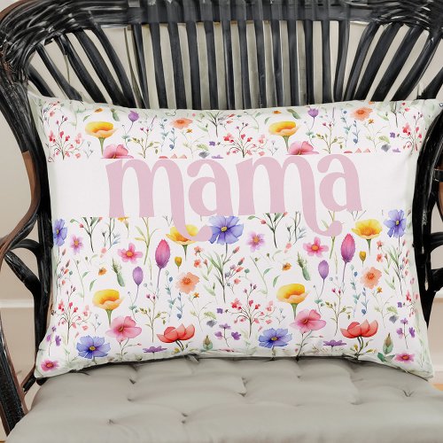 Pretty Pink Colorful Wildflower Pattern Mama Accent Pillow