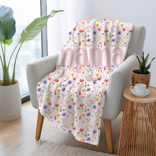 Pretty Pink Colorful Wildflower Pattern Mama Sherpa Blanket