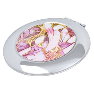 Pretty Pink Colors And Faux Gold Floral Compact Mirror
