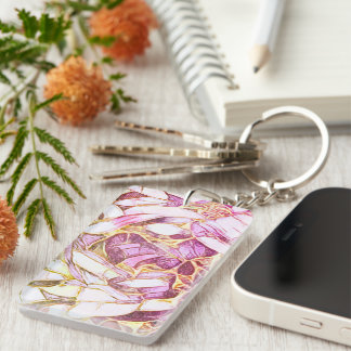 Pretty Pink Colors And Faux Gold Flower Keychain