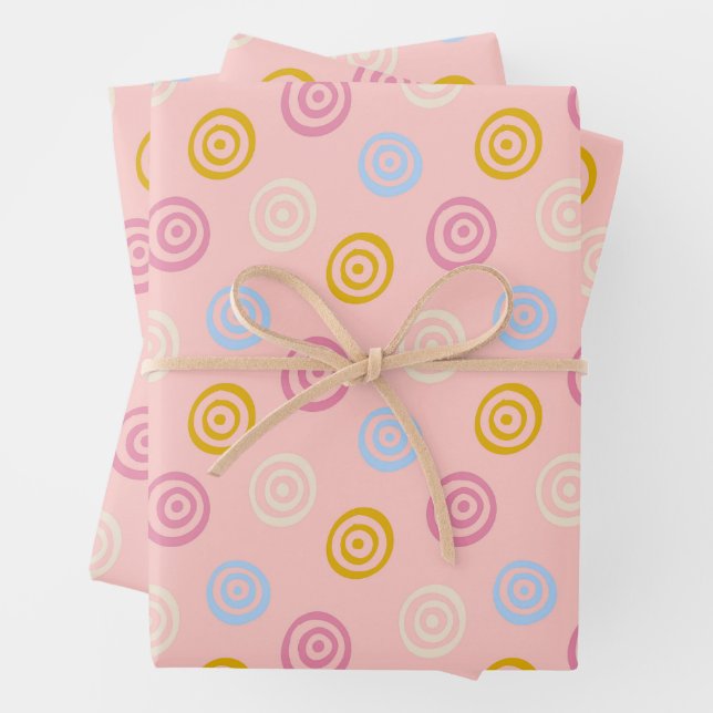 Pretty Pink Concentric Circles Gift Wrap Paper (In situ)