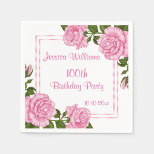 Pretty Pink Corner Bouquets 100th Napkins