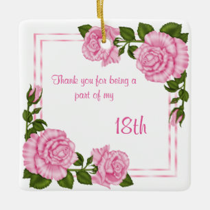 Pretty Pink Corner Bouquets 18th Birthday Ceramic Ornament