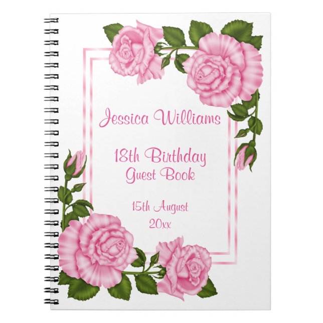 Pretty Pink Corner Bouquets 18th Birthday Notebook (Front)