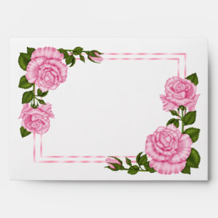 Pretty Pink Corner Bouquets Wedding Envelope