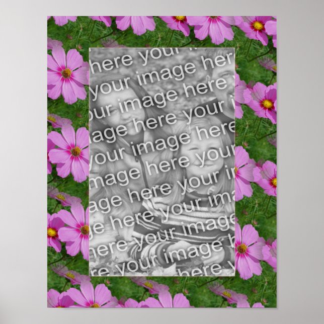 Pretty Pink Cosmos Flower Design Frame Photo Poster (Front)