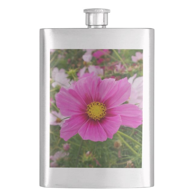 Pretty Pink Cosmos Flower Flask (Front)