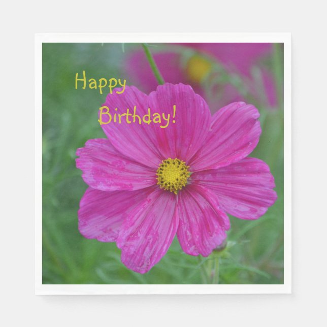 Pretty Pink Cosmos Happy Birthday Napkins (Front)