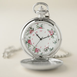 Pretty Pink Cottage Chic Floral Pocket Watch