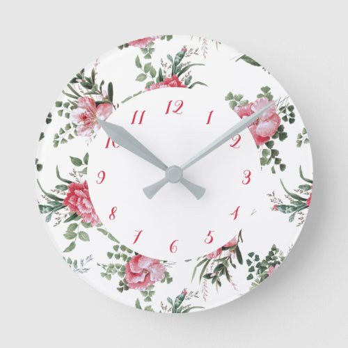 Pretty Pink Cottage Chic Floral Round Clock