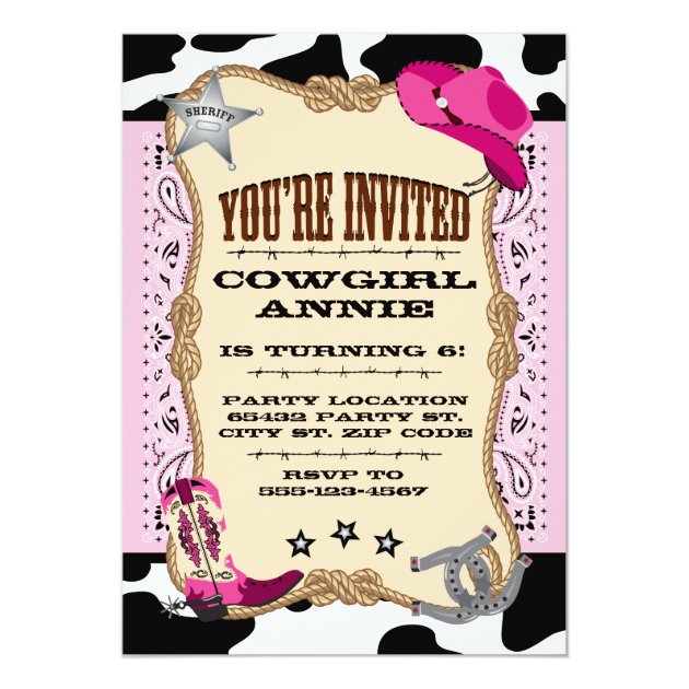 Pretty Pink Cowgirl Birthday Party Invitations
