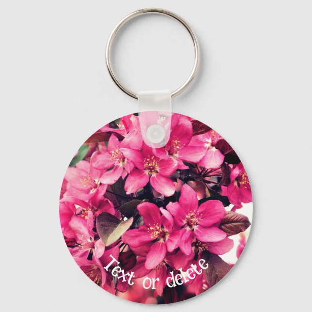 Pretty Pink Crabapple Blossoms Flower Personalized Keychain (Front)