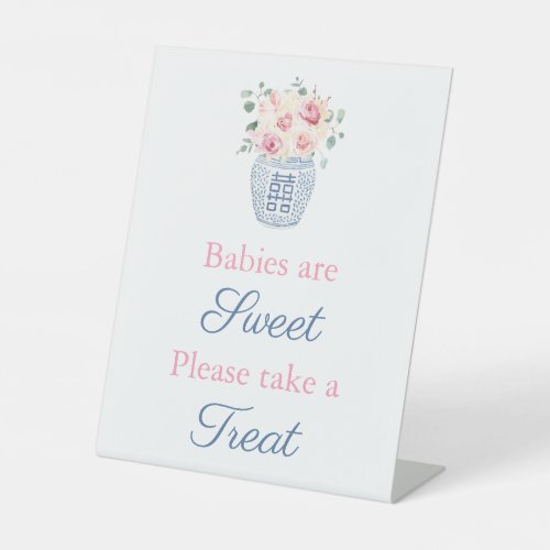 Pretty Pink Cream Roses Baby Shower Favor Table Pedestal Sign