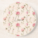 Pretty Pink Cream Roses Floral Bridal Shower Coaster