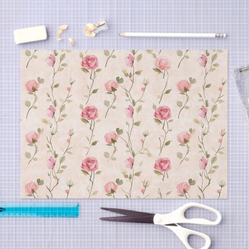 Pretty Pink Cream Roses Floral Bridal Shower Tissue Paper