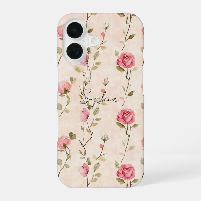 Pretty Pink Cream Roses Floral iPhone Case (Back)