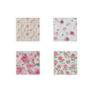 Pretty Pink Cream Roses Floral Love Stone Magnet